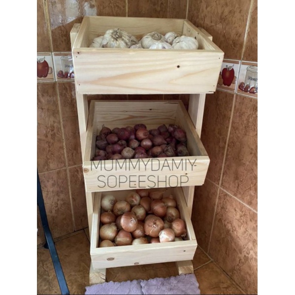 Rak Bawang Kayu Pine/Rak Bawang Moden/Rak Bawang Bertingkat | Shopee ...