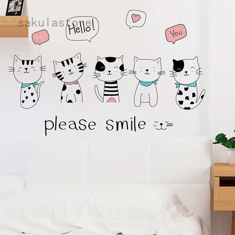 Please Smile Home Decor Stickers Cartoon Cat Wall Decal Stickers ...