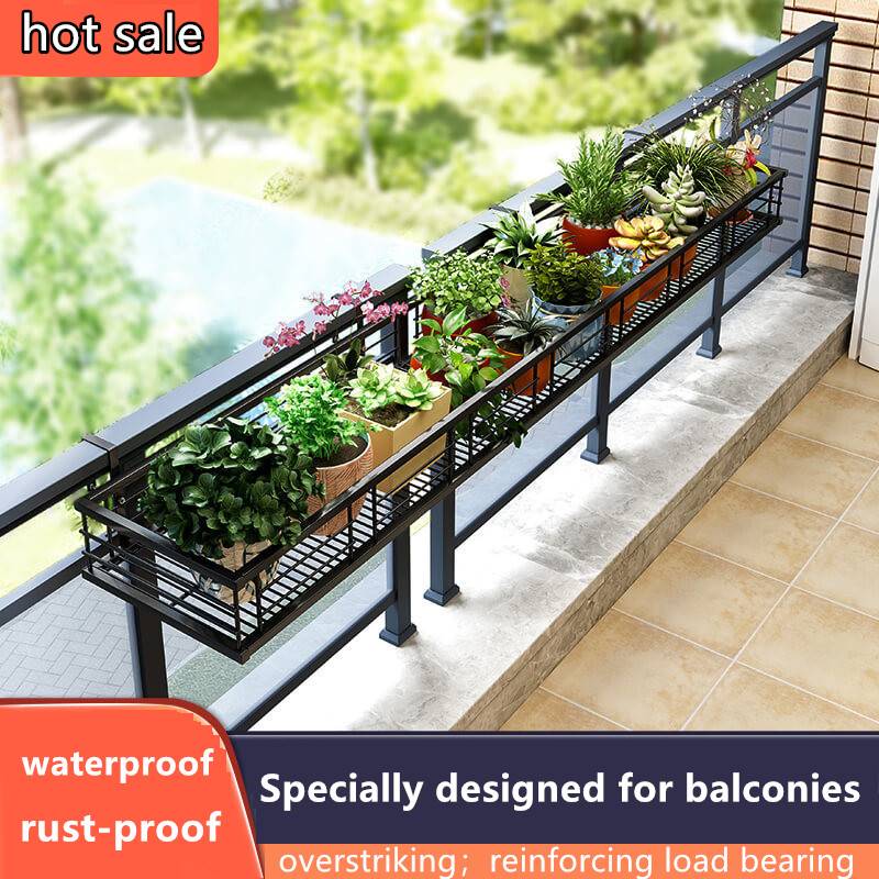 Wrought iron fence balcony hanging green dill flower pots rack ...