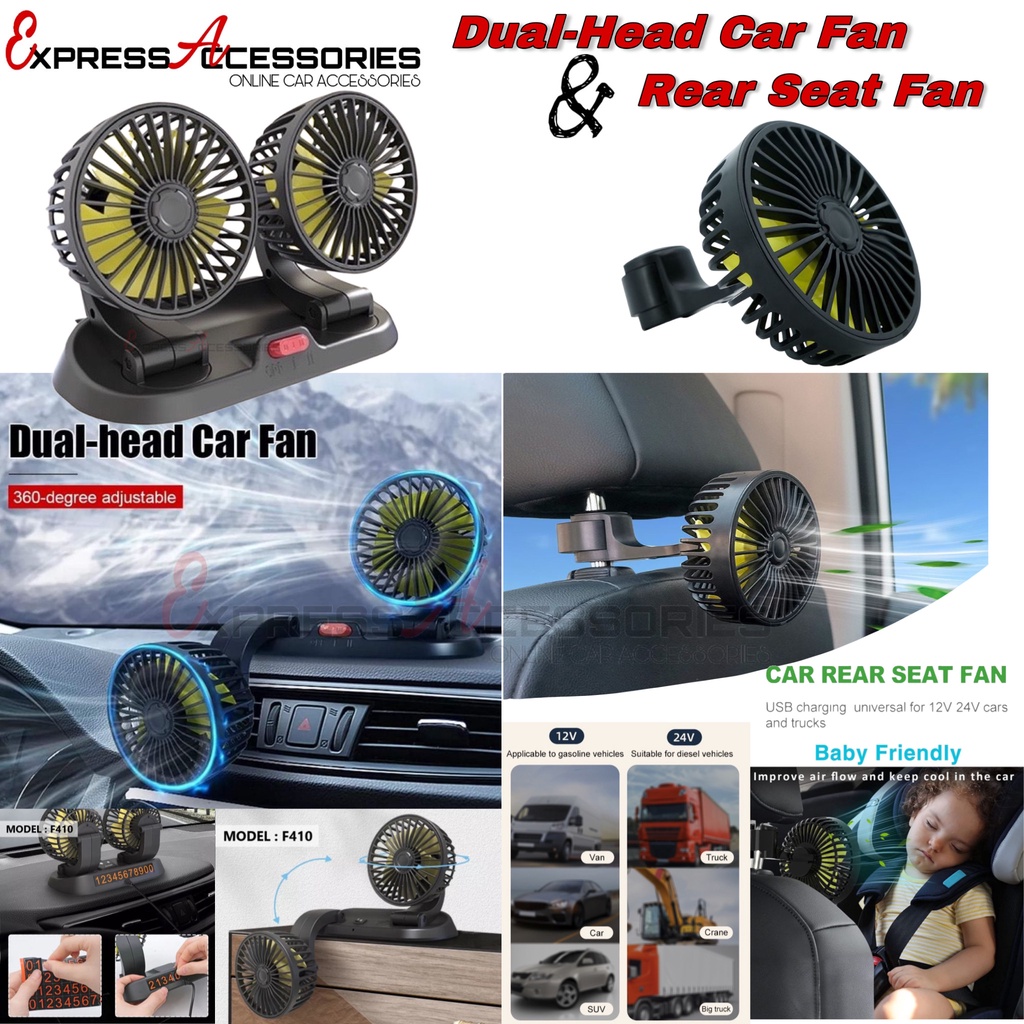 Car Strong Dual Fan Air Conditioning Double Booster Cooler 360° Desktop ...