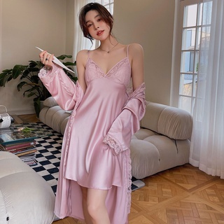 seeyoushy Spring Summer Ladies Faux Silk Pajama 2 Pieces Sets Sexy Homewear Women's Casual Luxury Pajamas Thin