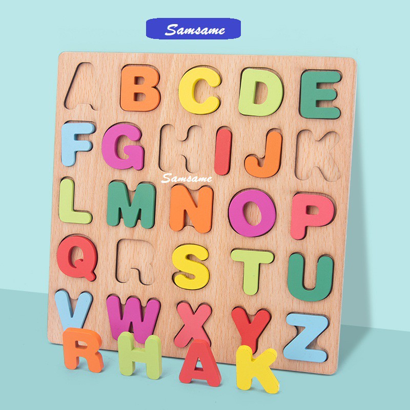 ABC Numbering Shape Wooden Puzzle Kid early learning Alphabet Jigsaw ...