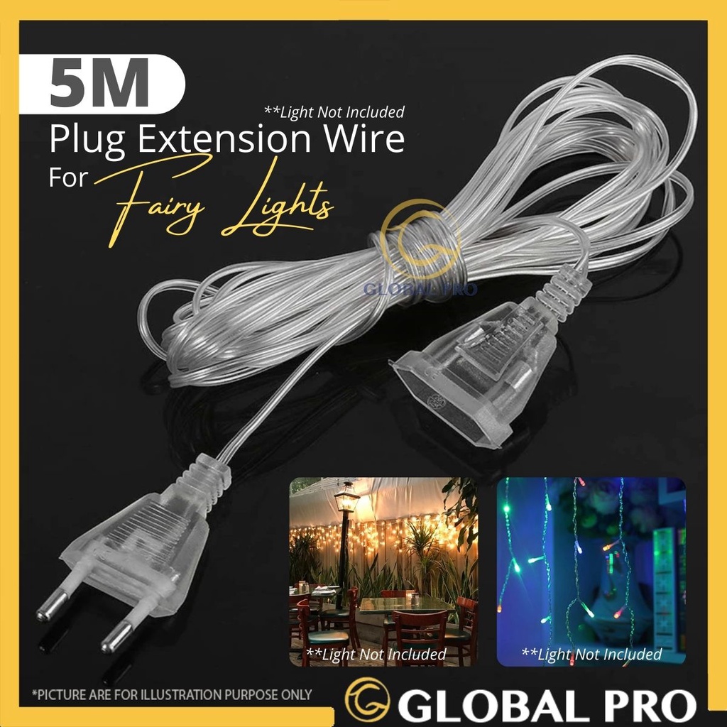 5 Meter 2 Pin EU Plug and Socket Extend Wire Fairy Light Extension Wire