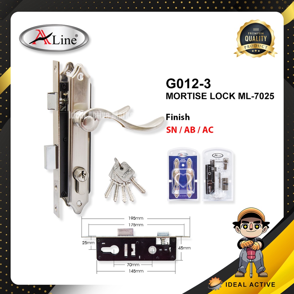 Aline G012-3 Mortise Lock ML-7025 Handle Entrance Iron Door Gate Lock ...