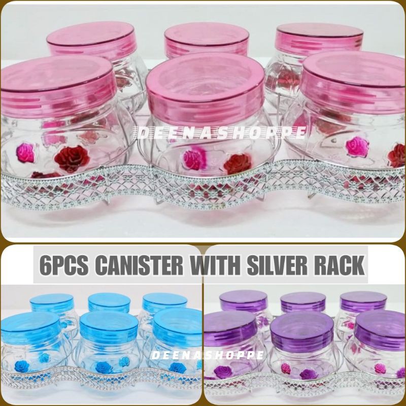 6PCS CANISTER SET WITH SILVER RACK / BEKAS KUIH RAYA KACA | Shopee Malaysia