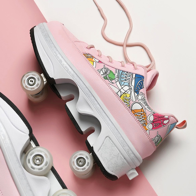 popular 4 wheel automatic roller skate walking shoes deformable shoes