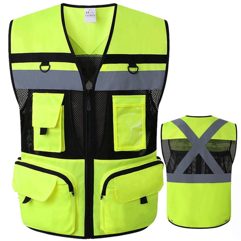 Multiple Pockets High Visibility Reflective Safety Vest Mesh Fabric ...