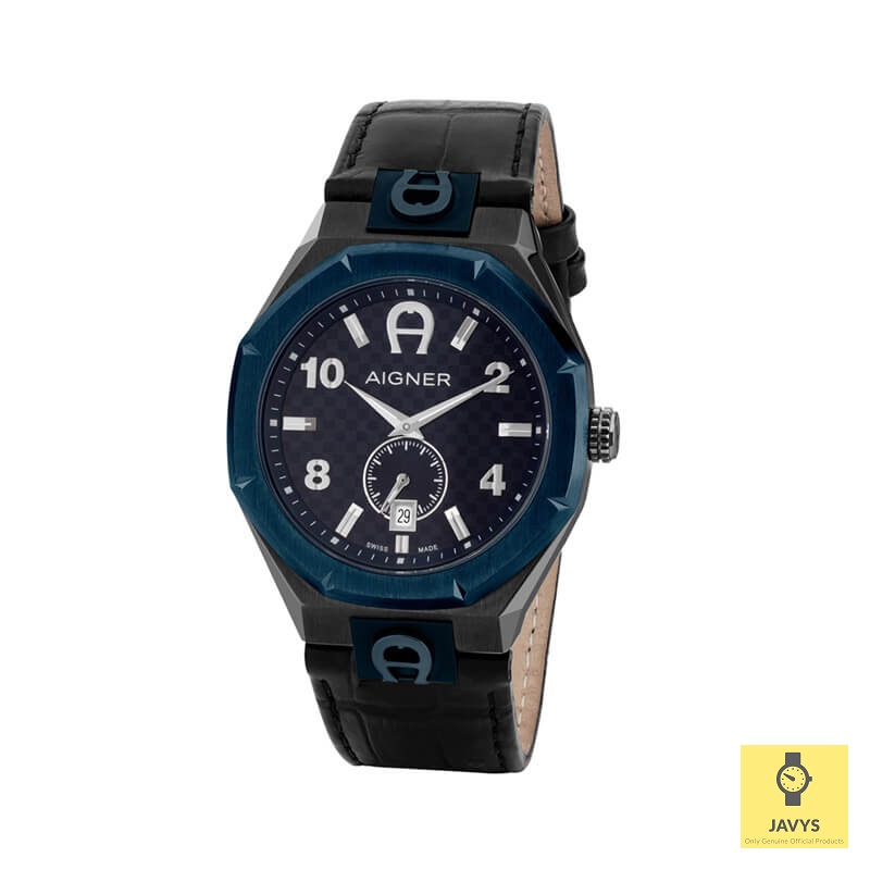 AIGNER A142104 Men s Analog Watch FERRARA Small Second Date Quartz Leather Strap Black Original