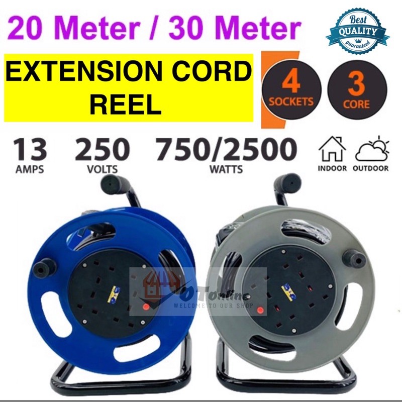 COSIMO 4Gang Industrial Type Extension Plug & Adapters Heavy Duty 20M/30M  Cable Reel Set Penyambung Wayar Extension Cord