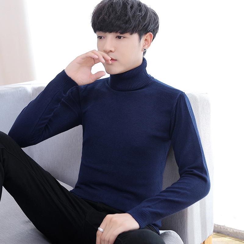 7 Colors Men's Winter Warm Cotton High Neck Solid Pullover Jumper ...