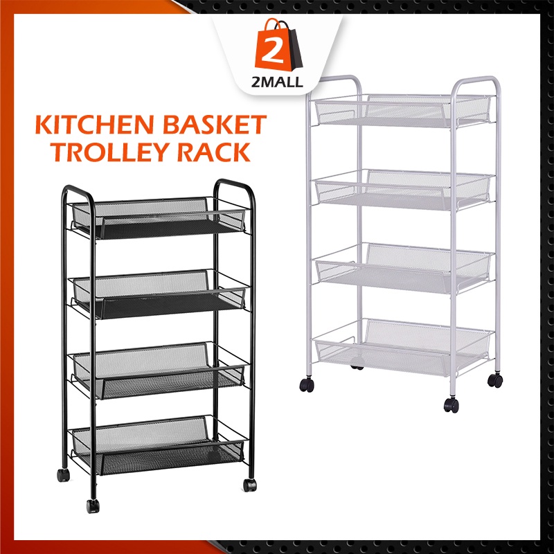 2MALL 3/4 Tiers Multipurpose Trolley Storage Rack Wheel Removable Drain ...