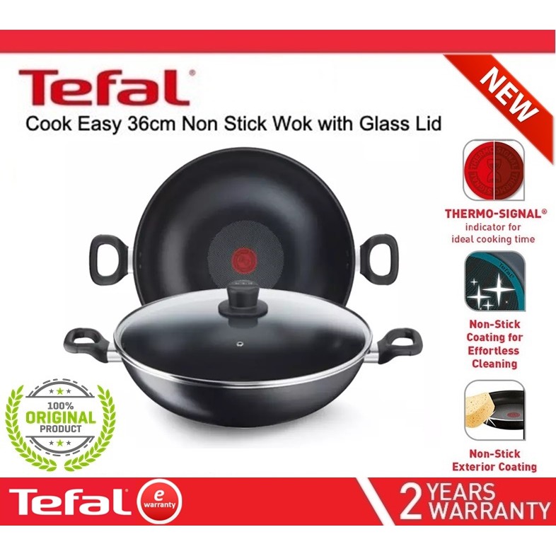 🌟BEST PRICE 🌟TEFAL Cook Easy 36cm Non Stick Wok with Glass Lid Wokpan