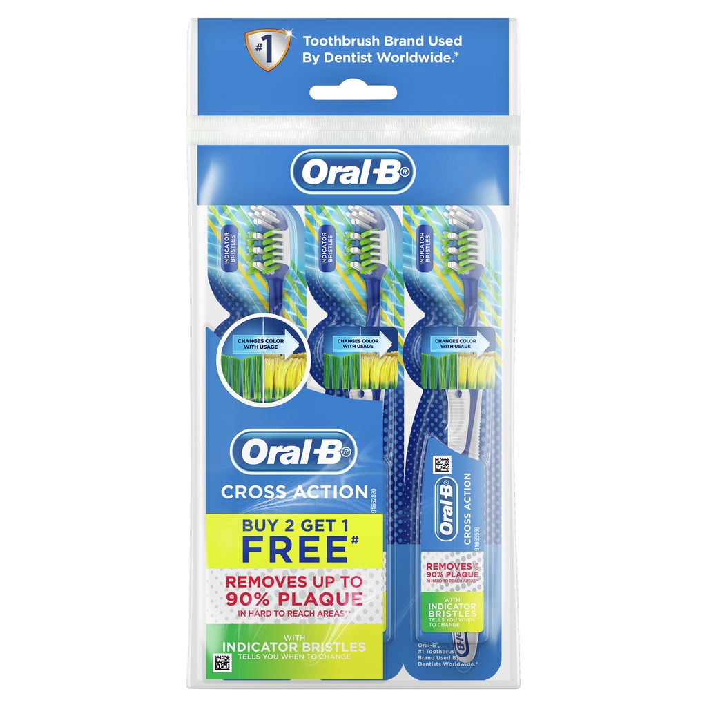 OralB Cross Action Indicator Manual Toothbrush in PolyBag (3's