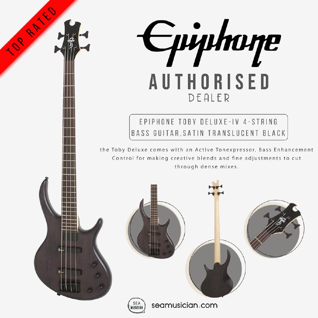 EPIPHONE TOBY DELUXE-IV 4-STRING BASS GUITAR COLOR SATIN TRANSLUCENT BLACK  EBD4TKSBH1 (BODY RADIATA/SEAMUSICICIAN) | Shopee Malaysia