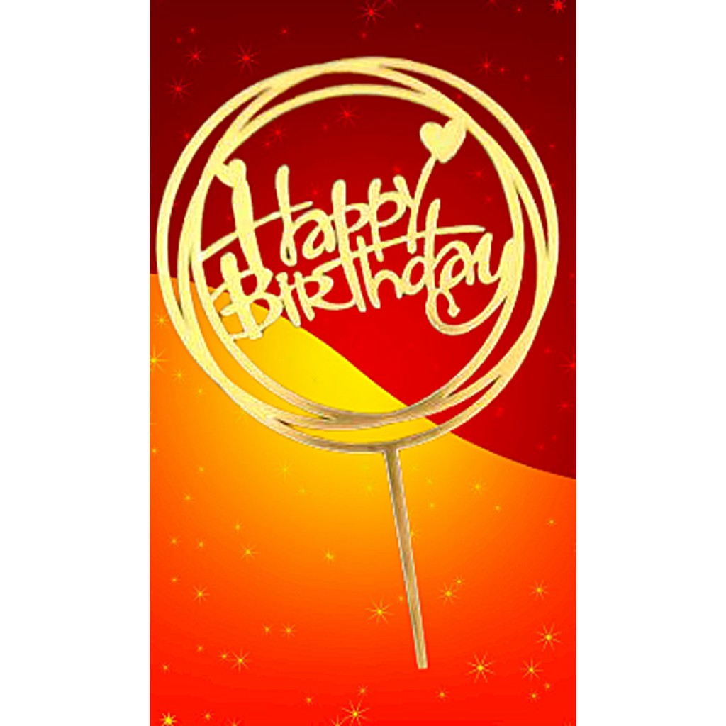 Birthday Cake Topper Gold Round Frame Happy Birthday Cake Topper ...