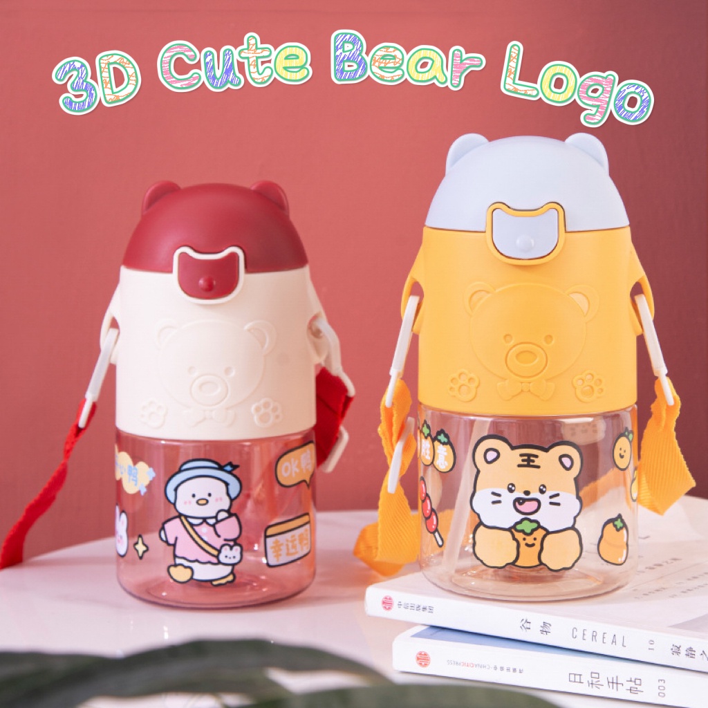 3D Cute Bear Water Bottle Kids With Straw Botol Air Viral Botol Air ...