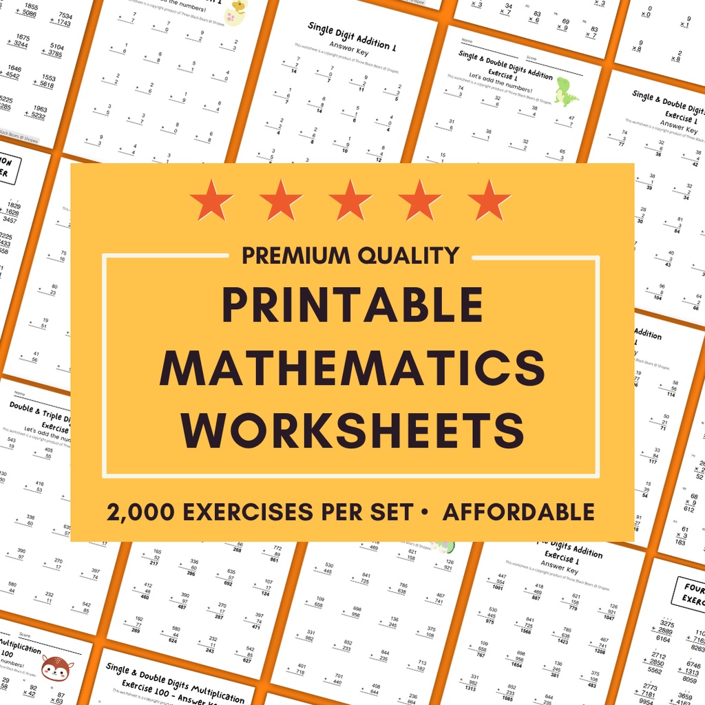  PDF Printable Mathematics Worksheets 2 000 Questions Addition 