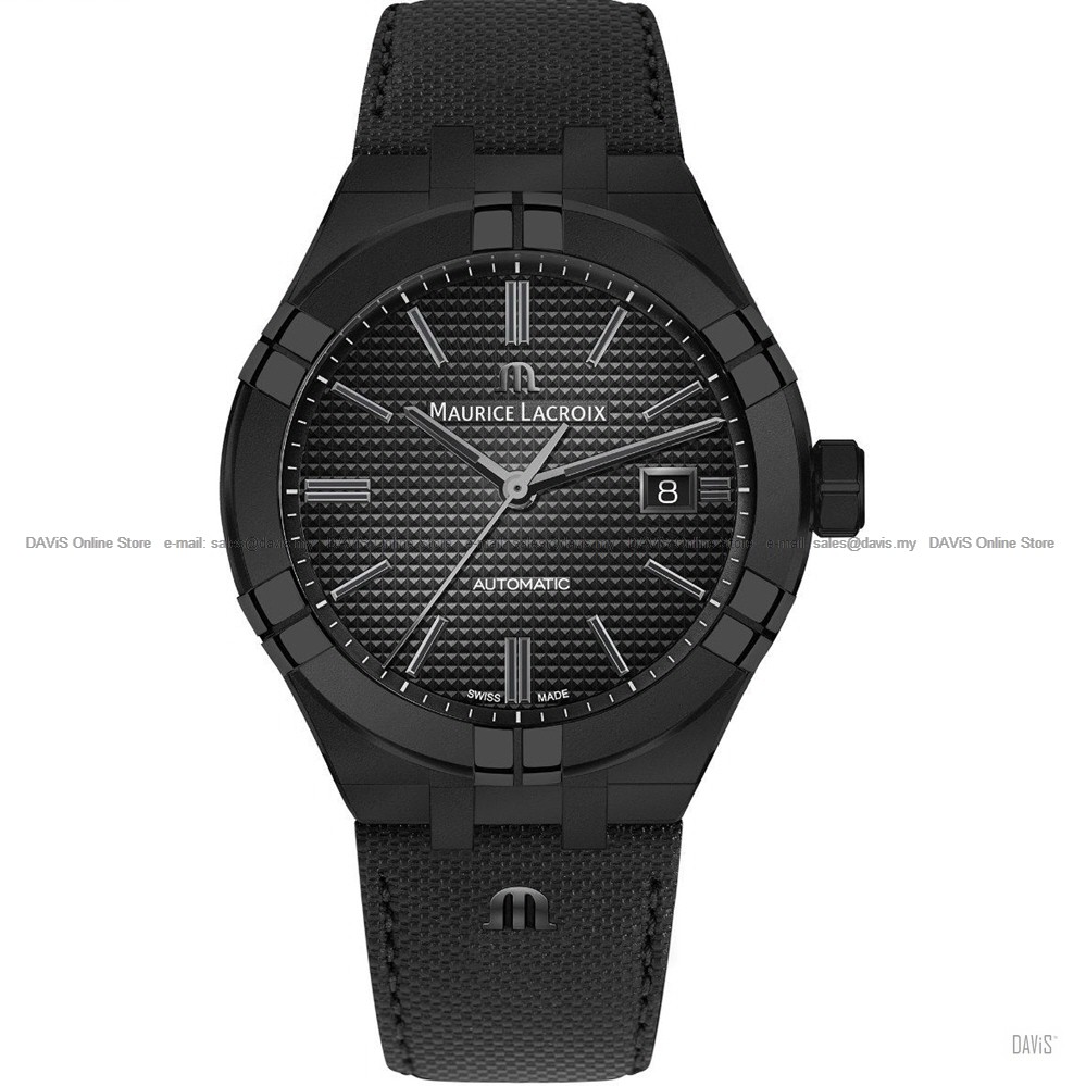 MAURICE LACROIX AI6008 PVB01 330 1 Men s Watch AIKON Automatic 42mm Date Leather Strap All Black Original