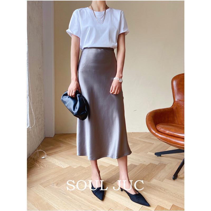 Ready Stock]2021 Satin skirt women A line retro Long skirt labuh