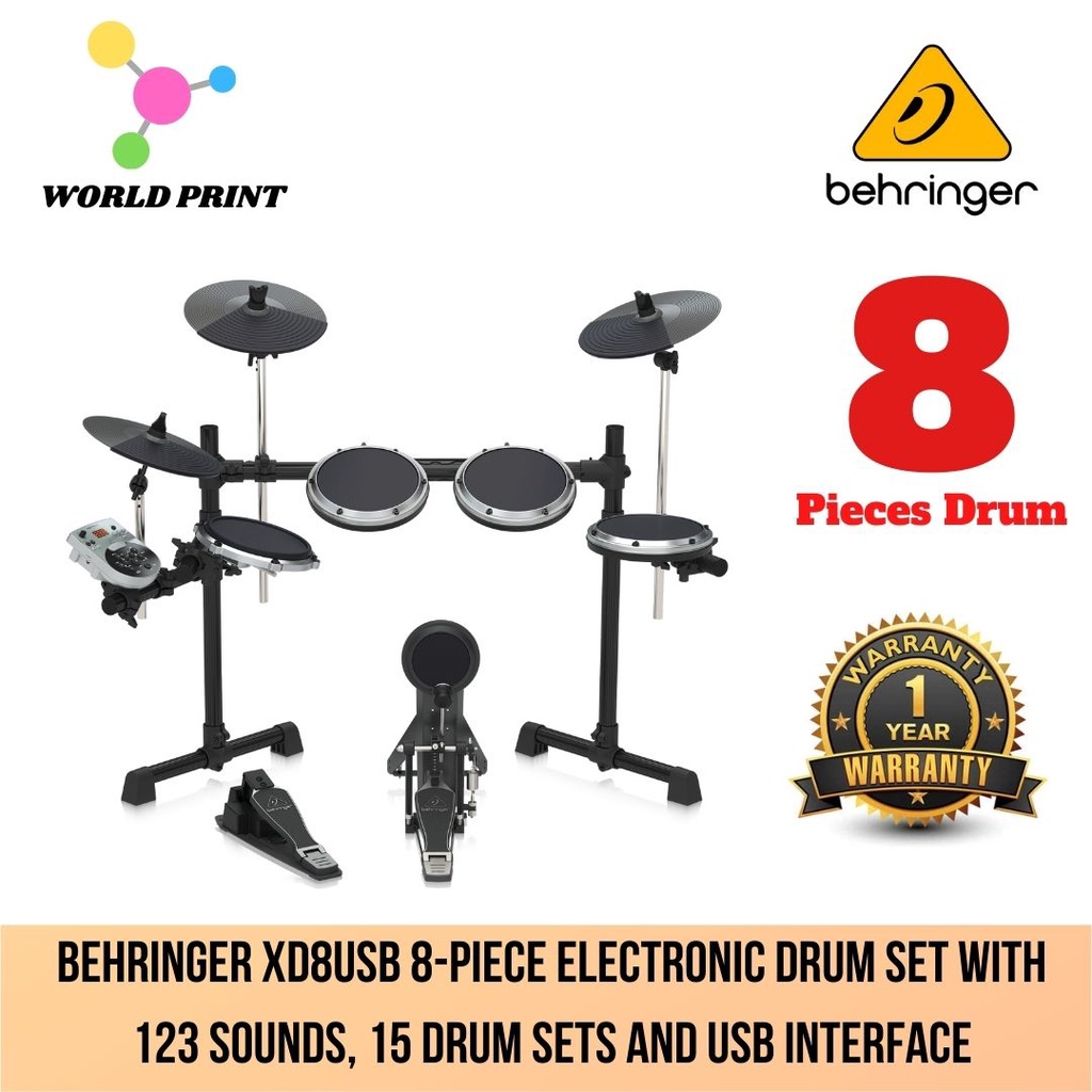 Behringer XD8USB 8Piece Electronic Drum Set with 123 Sounds, 15 Drum