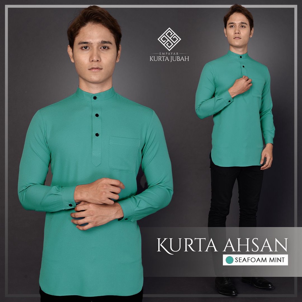 Kurta Ahsan Empayar Kurta Jubah Baju Lelaki Dewasa Slim Fit Lengan Panjang Cekak Musang Sedondon 5457