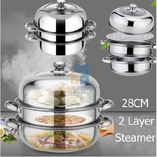 28cm Steamer Cookware Pot Periuk Kukus Multipurpose Steam Pot 2 Layer ...