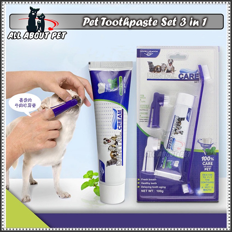 Pet Toothbrush with Beef Toothpaste 100g Set Cat Dog Finger Oral Four ...