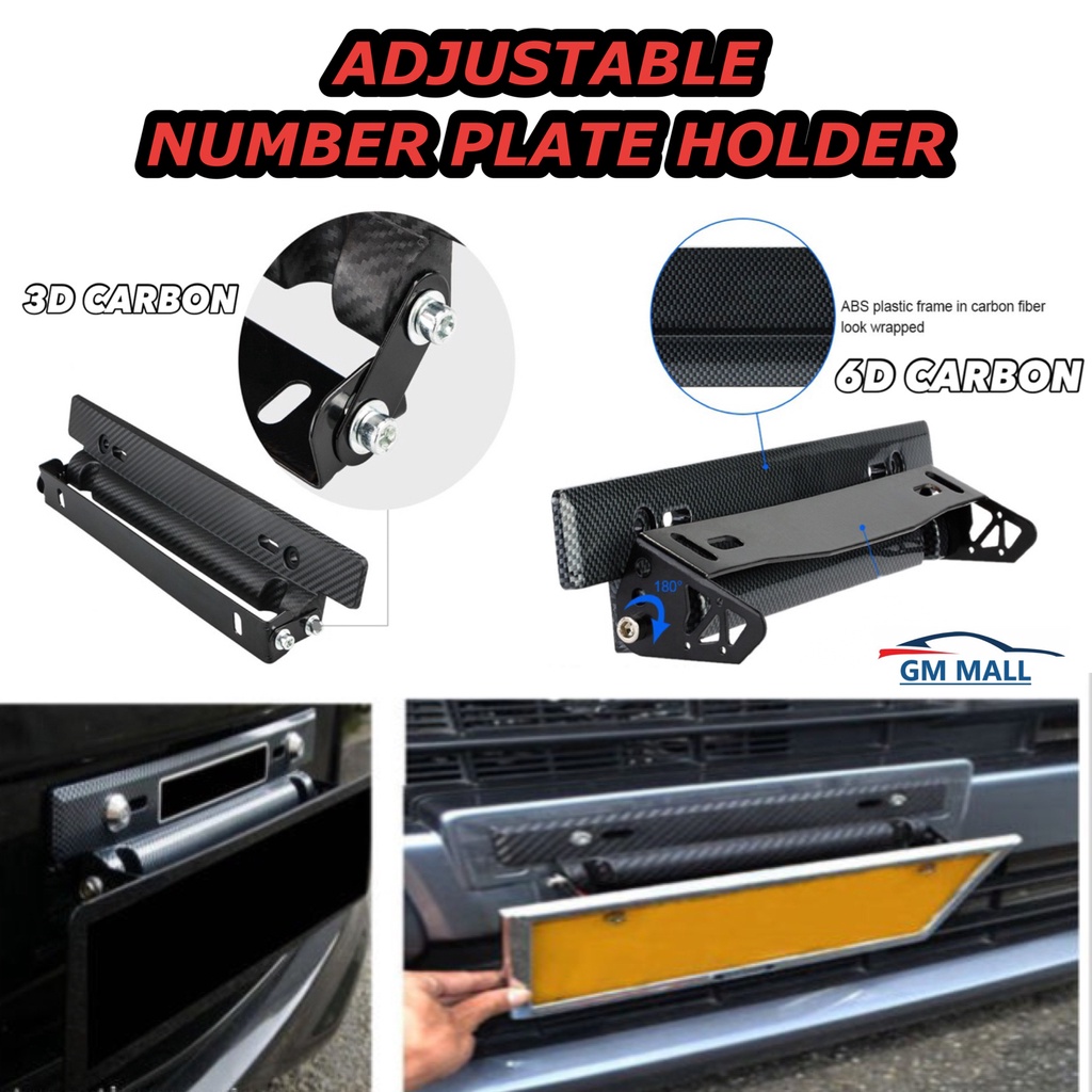 CAR NUMBER PLATE HOLDER 3D 6D Carbon Fiber Adjustable Bracket Casing