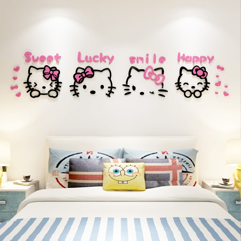 Cartoon Hello Kitty DIY Wall Stickers For Kids Rooms Bedrooms Acrylic ...