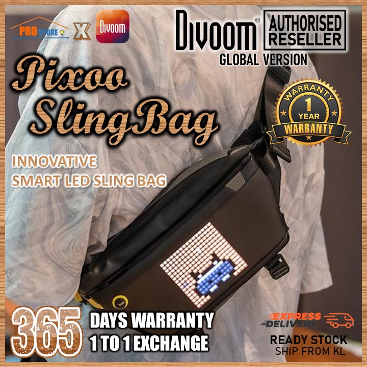 Divoom Pixoo Pixel Art Sling Bag-V avec écran LED 16 x 16 contrôlé par application, sac à dos étanche et léger