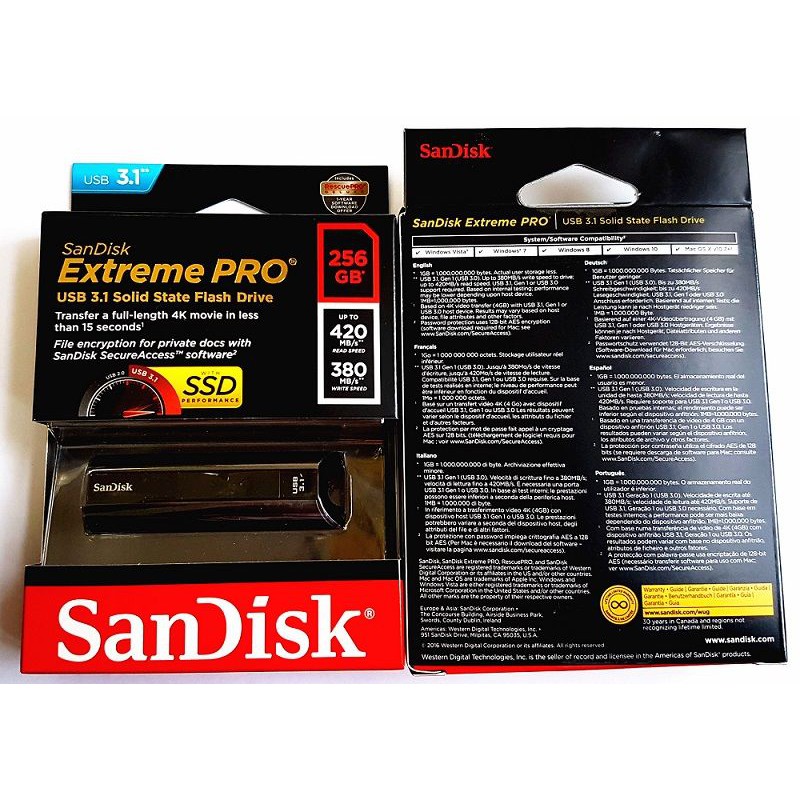 SanDisk 256GB Extreme PRO USB 3.1 Solid State Flash Drive - SDCZ880-25 –