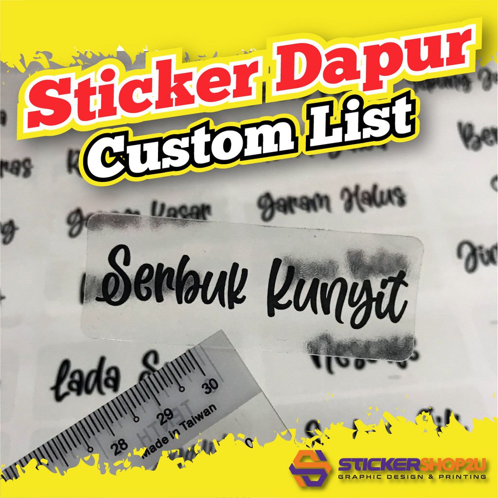 Sticker Label Dapur (Transparent Sticker) Custom List 60 Nama Bahan ...