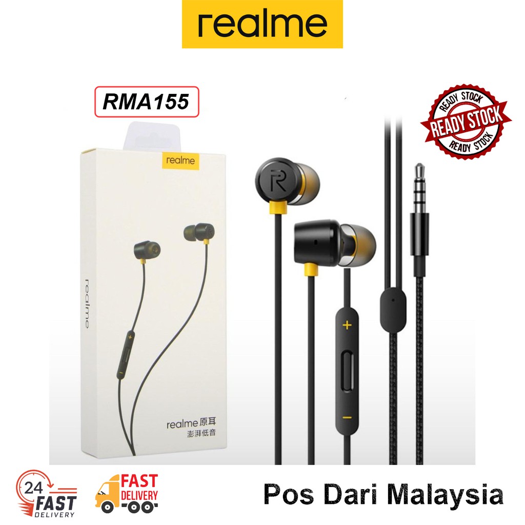 Realme RMA155 Earphones Double Speaker 3.5mm Magnet Dual Stereo Earbuds with Mic and Wire Control For Oppo Huawei