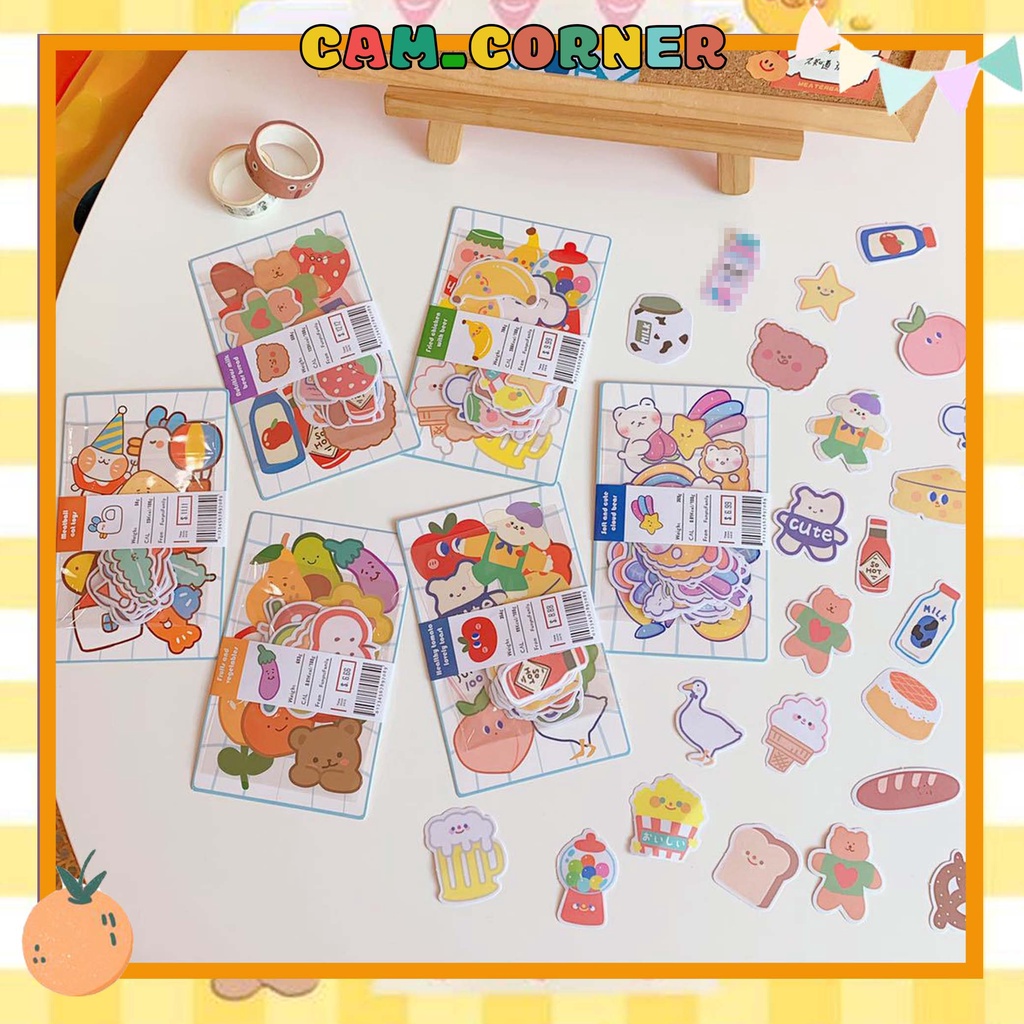 Set Of 40 Cute Bear Stickers Cartoon Orange Box Stickers _orner ...