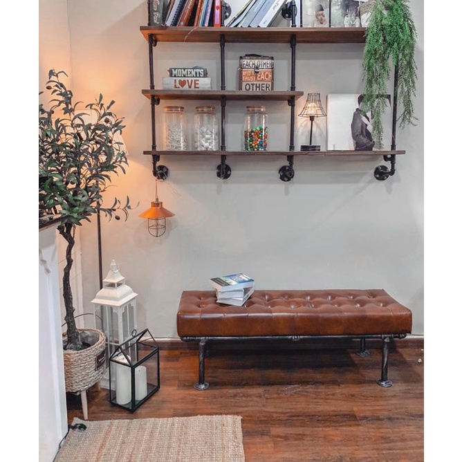 [PREORDER] Rustic Bench Industrial Iron Pipe Chair Farmhouse living room steel loft Shopee