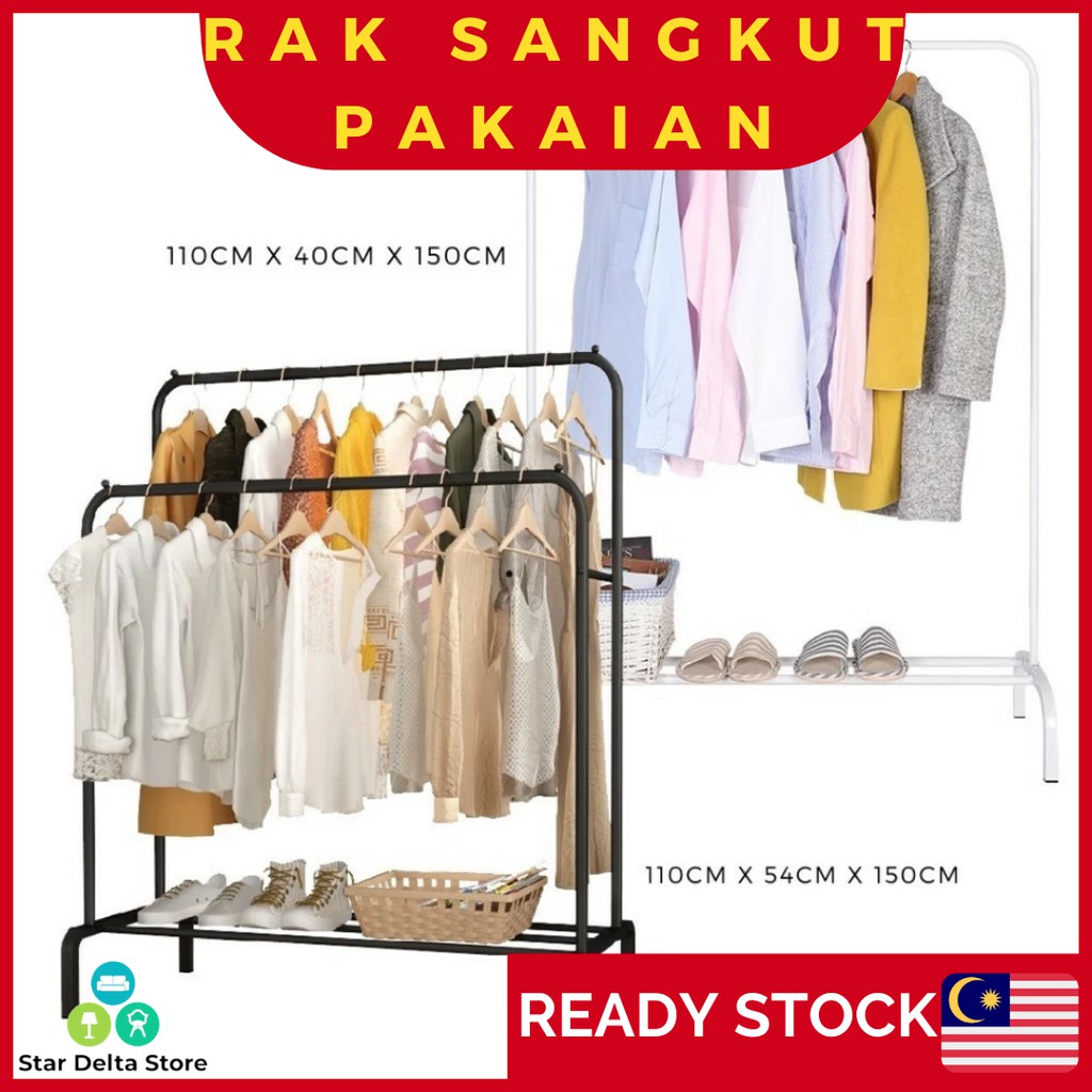 Double Rak Sangkut Pakaian Gantung Baju Seluar Clothes Hanger & Drying ...