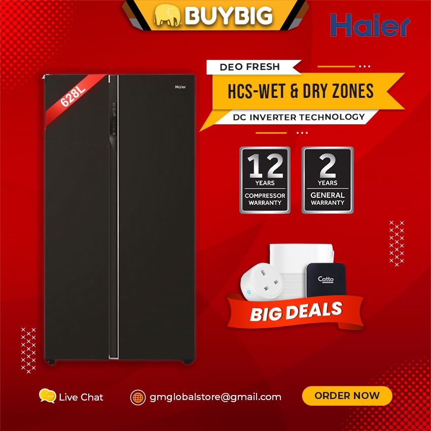 Haier Side by Side Refrigerator with DC Inverter Series / HRF619SI(B) (628L) Shopee Malaysia