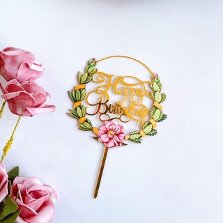 ⭐New Acrylic Gold Flower Rose Cake Topper for Happy Birthday Cake  Decoration ⭐