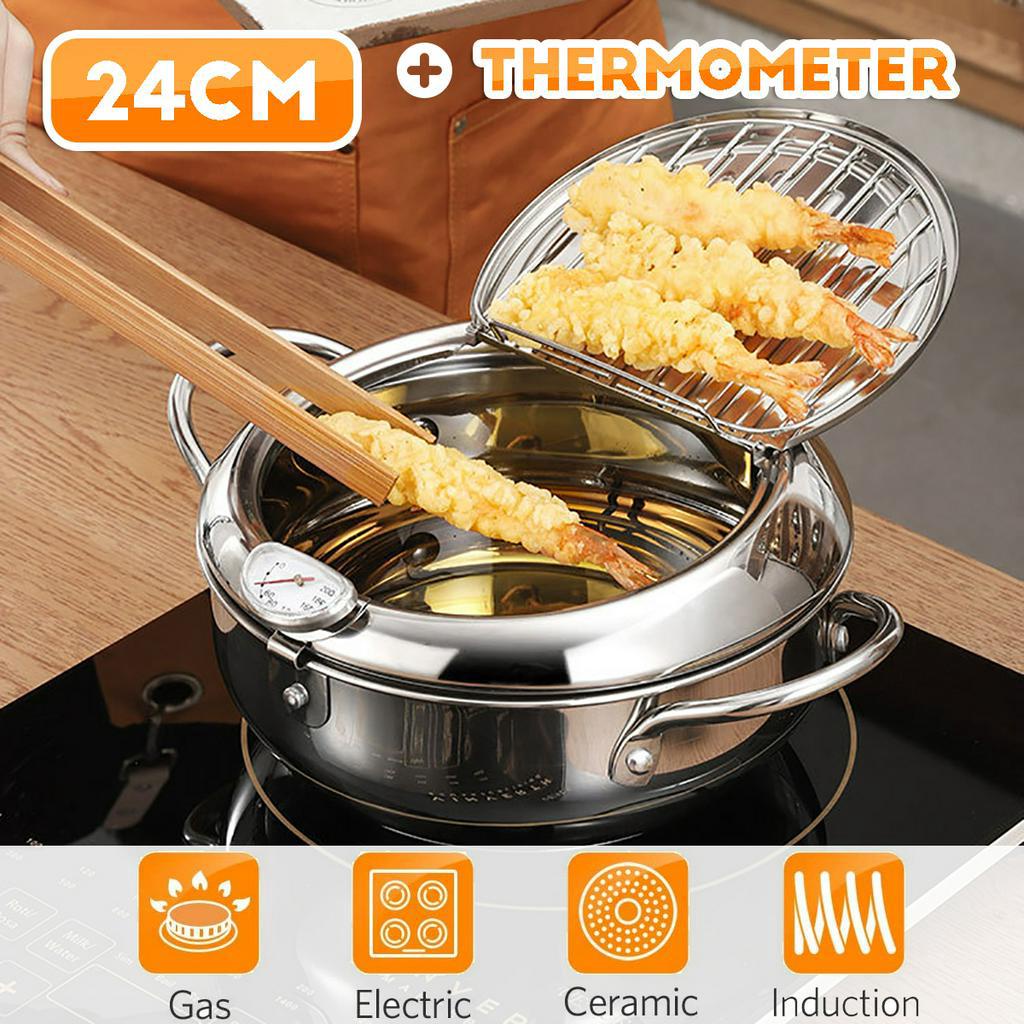 Silver Utensil Kitchen Japanese Style Deep Frying Pot Thermometer