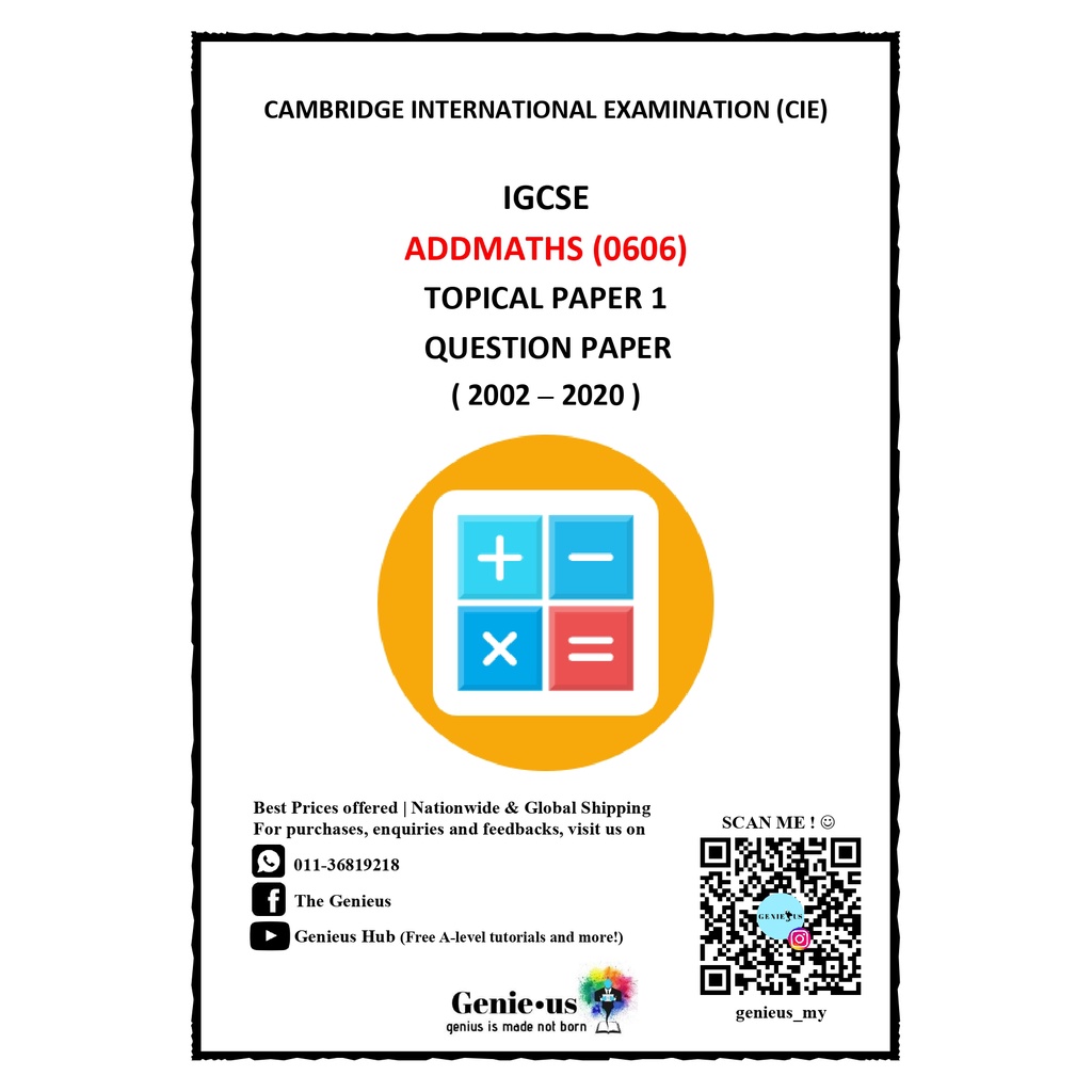 [Topical - Additional Mathematics] Cambridge IGCSE Add Maths Past Year ...