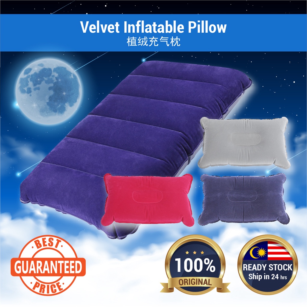 Velvet Inflatable Pillow Portable Sleep Nap Travel Camping Air Pillow ...