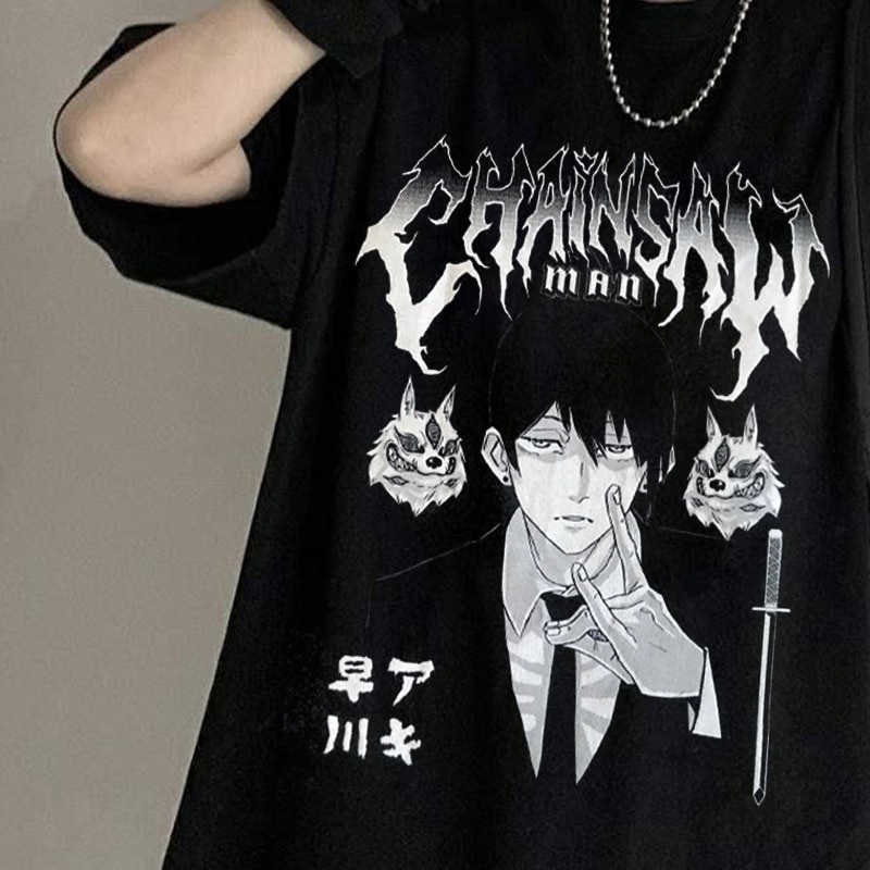 Harajuku Chainsaw Man T Shirt Men Short Sleeve Pure Cotton T-shirt ...