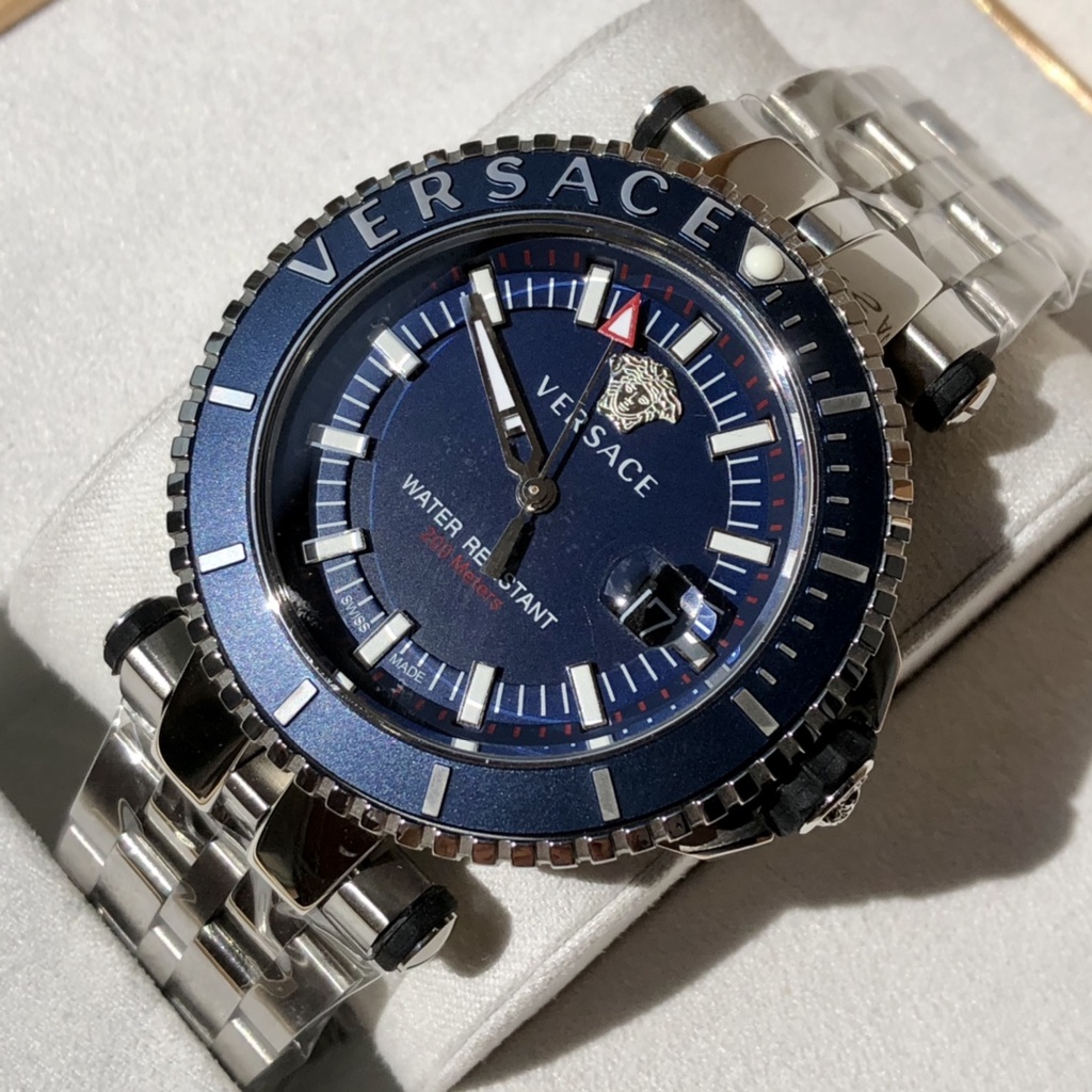 Versace V Race Chronograph Quartz Blue Dial Blue Leather Strap Watch For Men - VEBV00419
