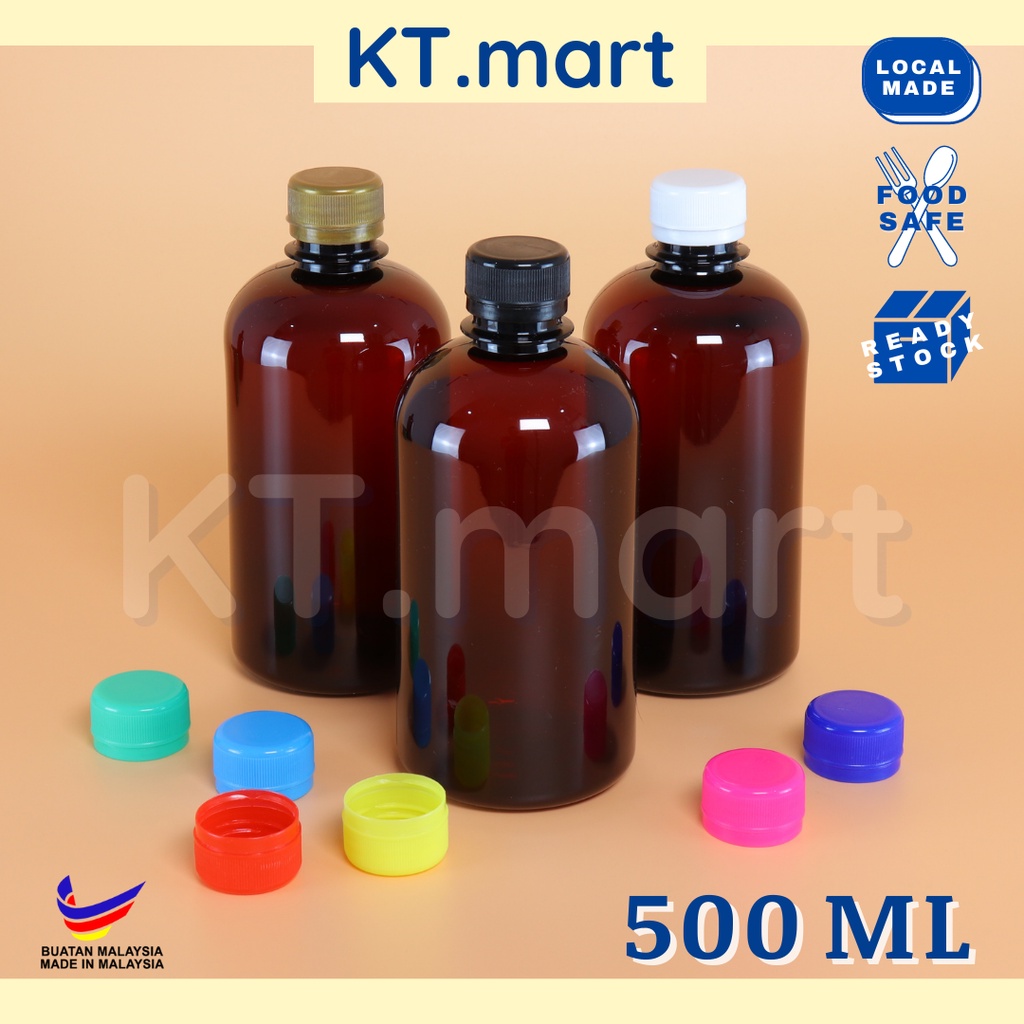 Amber Fat Bottle 500mL Botol Gemuk Ambar Kosong including white/black ...