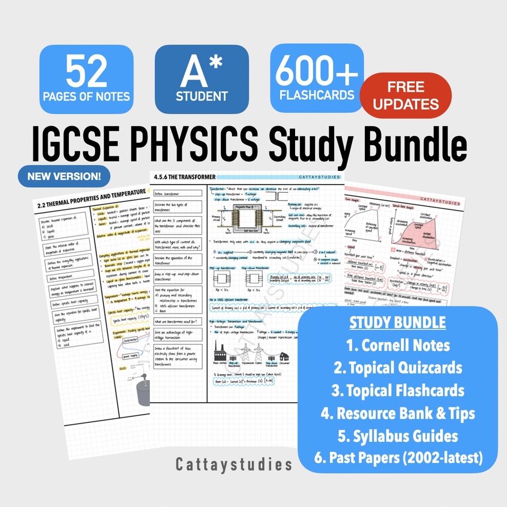 Cambridge IGCSE PHYSICS 0625 A* Softcopy Study Bundle (Notes ...