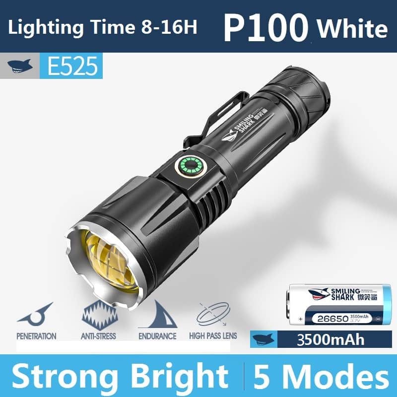 SMILING SHARK E525 Torch Light USB Rechargeable Super Bright Strong ...