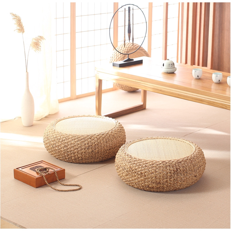 50cm Handmade Rattan Futon Tatami Seat Cushion Round Floor Meditation