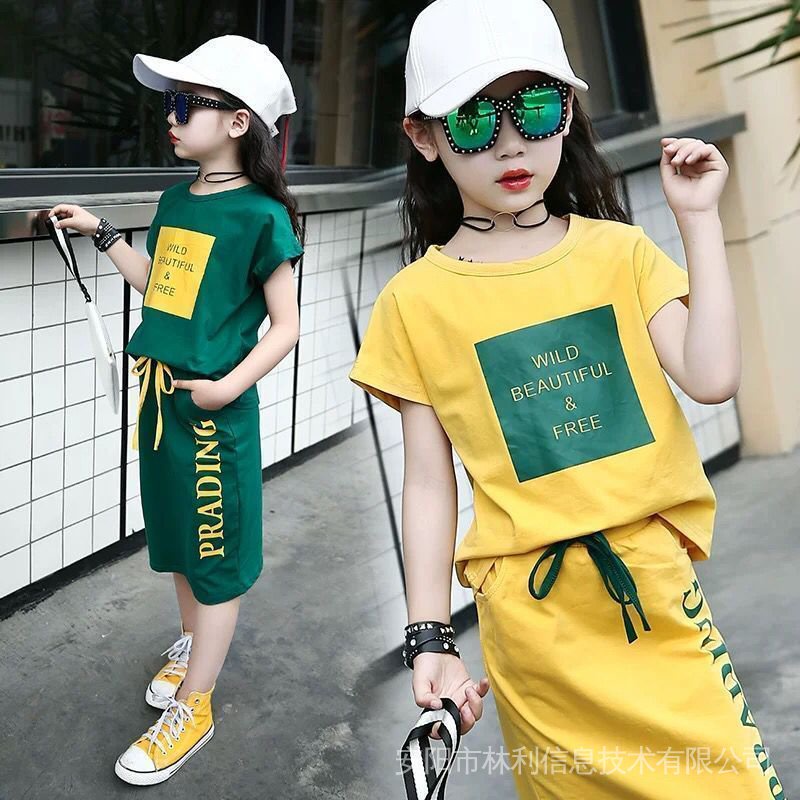 girls dress5 girls short sleeve crew neck T shirt skirt two piece set8 korean dress cute dress summer princess dress 5 12 years old girl birthday dress Shopee Malaysia