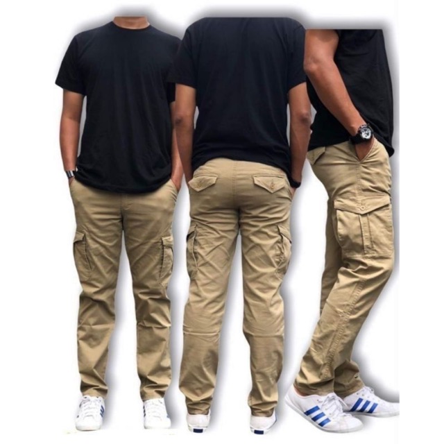 Cargo Pants Men Straight Cut Seluar Kargo Lelaki 6 poket Knee