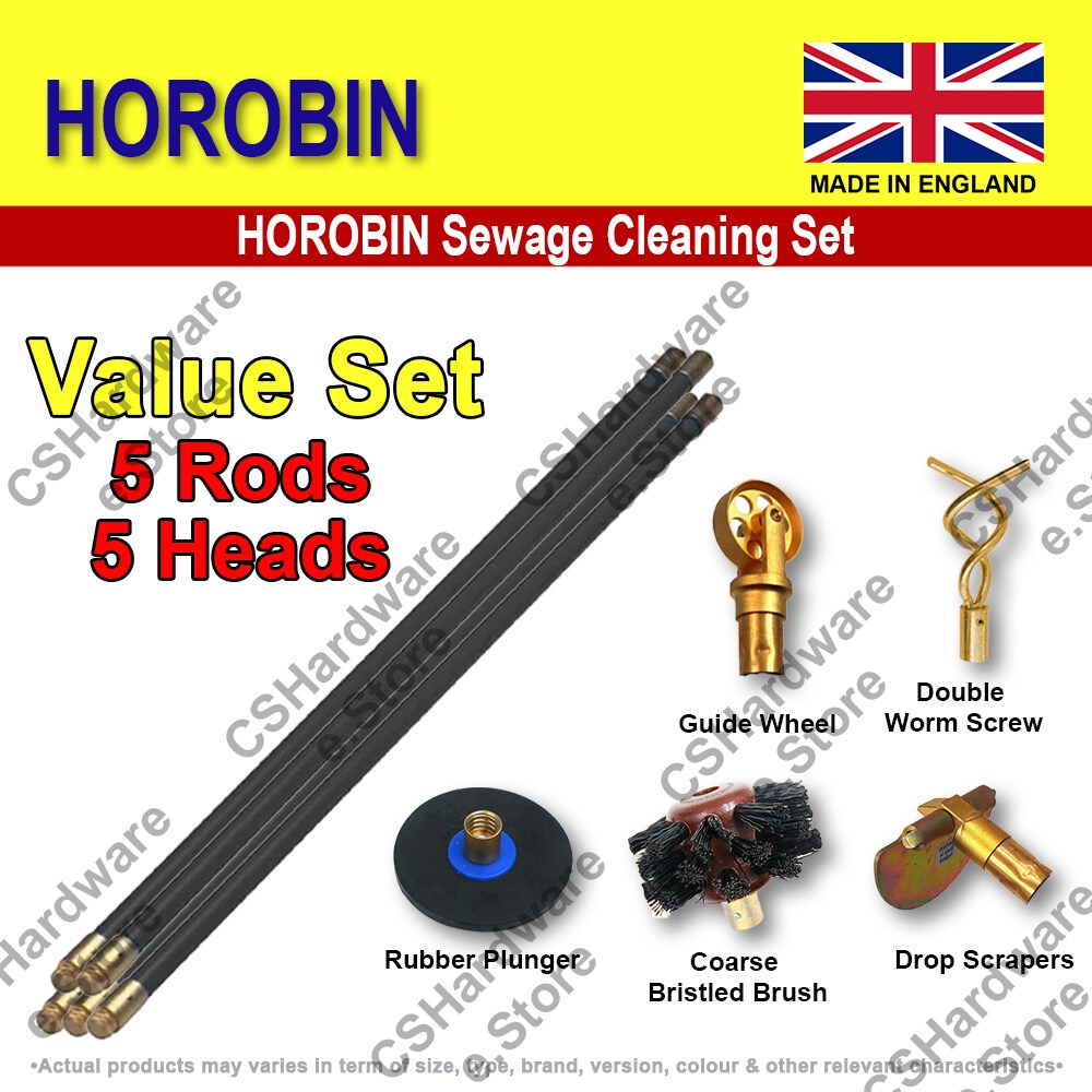 HOROBIN Polypropylene Sewage Cleaning SET 5 Rods 5 Heads Rod Double ...